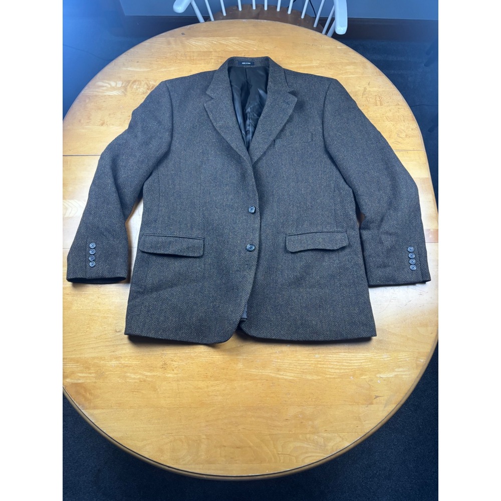 Lauren Ralph Lauren Mens Brown Herringbone Wool Blazer Sport Coat 2-Button Jacke